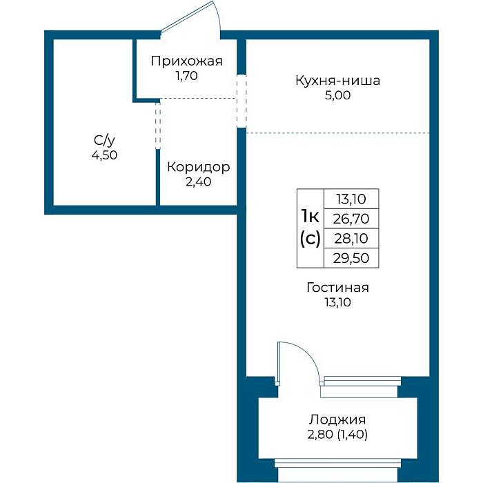 1-комнатная, №77